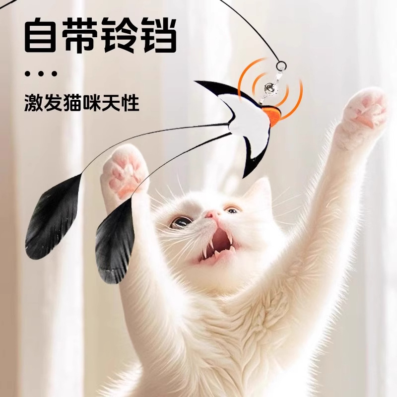 仿真小鸟昆虫猫咪逗猫棒替换头苍蝇飞虫长绳小鸟铃铛羽毛猫玩具用