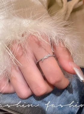 交叉扭结锆石细圈戒指女小众高级感冷淡风精致开口指环时尚新款潮