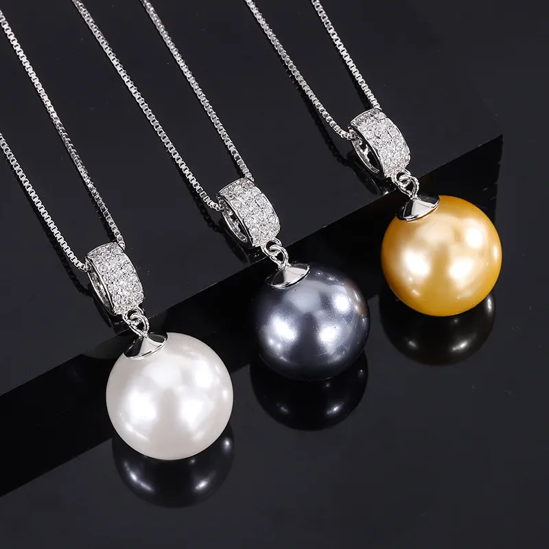 慧慧 S925银镶嵌奥贝母珍复古女式珍珠吊坠项链生日礼物16mm