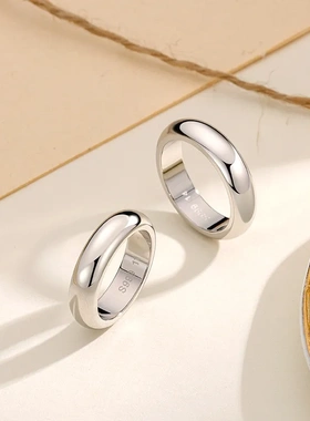 S999足银泥鳅背光身亮面戒指情侣素圈对戒简约时尚气质男女指环