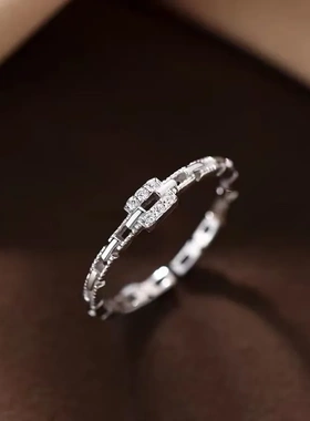 s925纯银链条戒指女小众设计ins冷淡风指环新款轻奢高级感食指戒