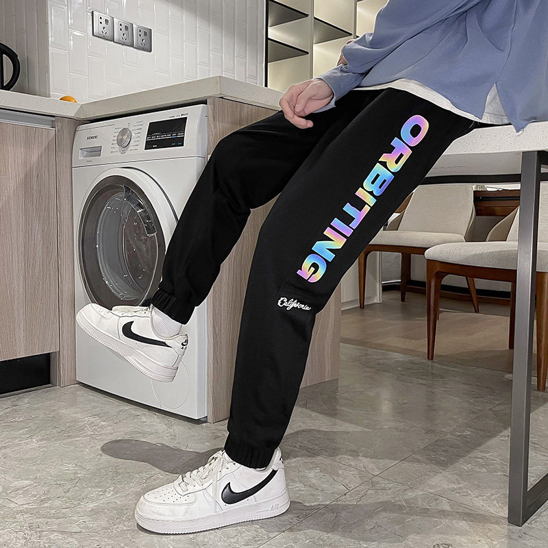 Casual pants men's spring and autumn Korean fashion Leggings versatile cropped knitted pants grey sports pants