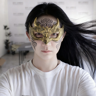 苗疆西域男女甲胄侠士遮脸上半脸面具树脂材质金色