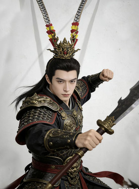 三国吕布曹操赵云杨戬头冠束发头饰逐玉大将军翎羽
