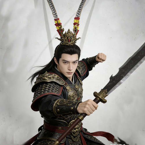 三国吕布曹操赵云杨戬头冠束发头饰逐玉大将军翎羽
