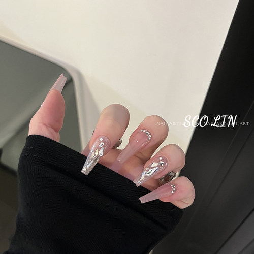 LinLin手工定制粉透碎钻穿戴甲