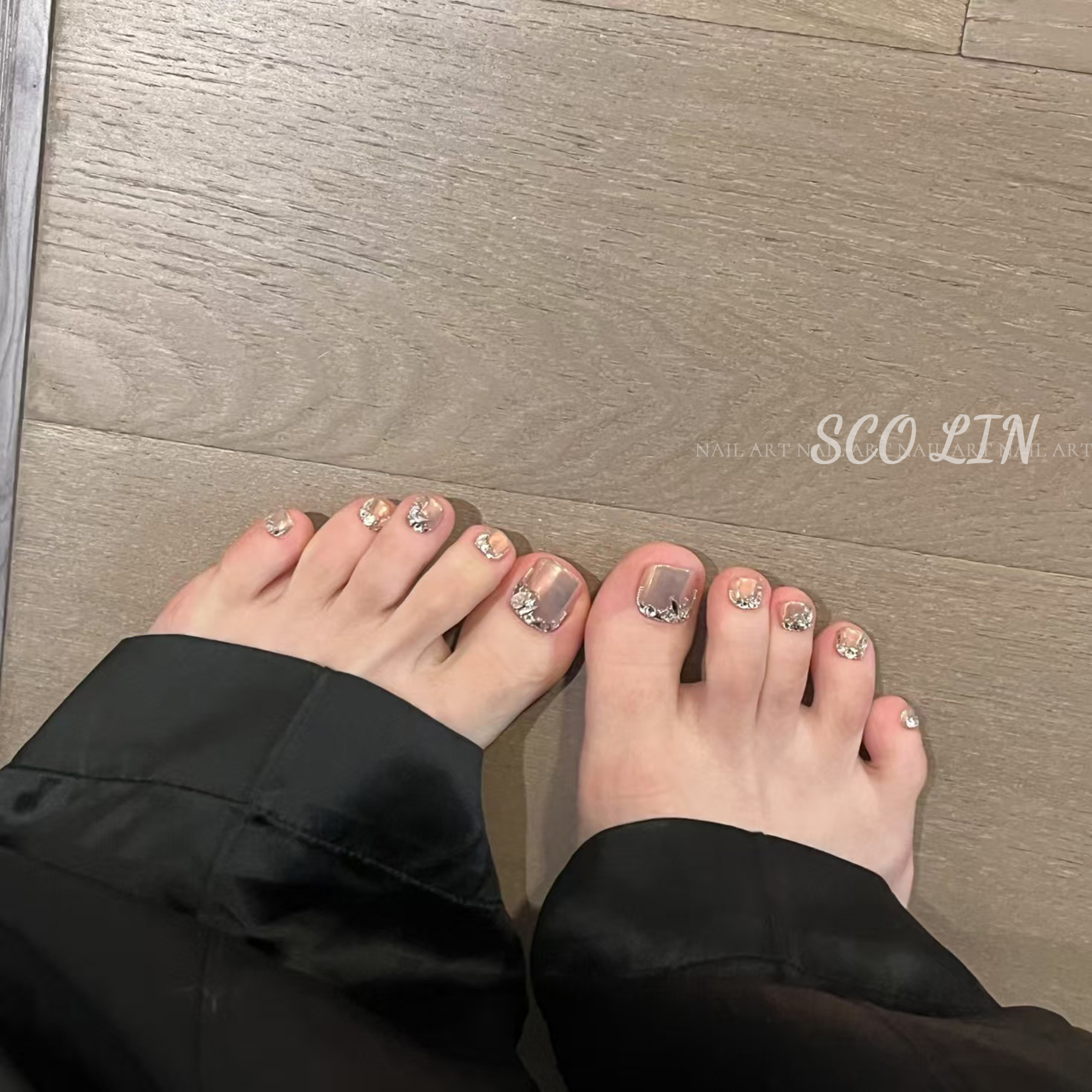 渐变份定制美甲脚脚短方穿戴甲