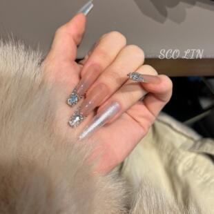 ScoLin【朦胧月光】纯欲裸 法式满钻施华洛 细狗梯手工定制穿戴甲