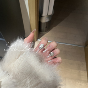 ScoLin【玫瑰焚香】手工定制穿戴甲东洲钻球腮红闪渐变长水滴美甲