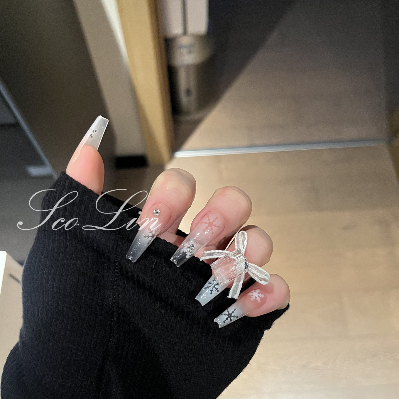 施华洛纯欲透雪花长芭蕾穿戴甲