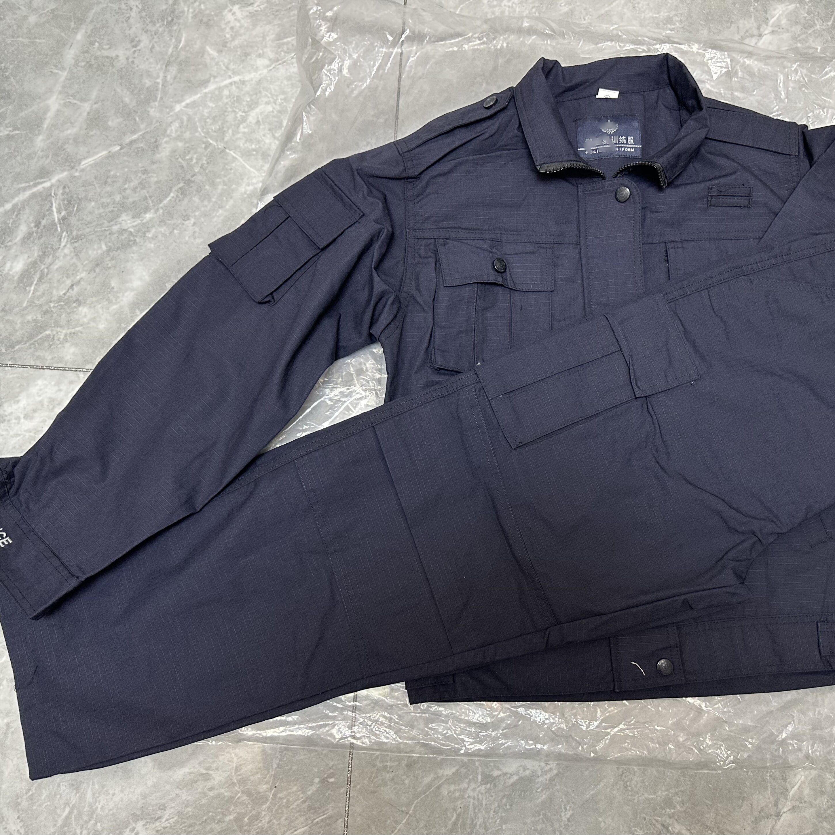 作训服网格布藏青偏黑色保安夏季长袖耐磨工作夹克作训服套装冬季