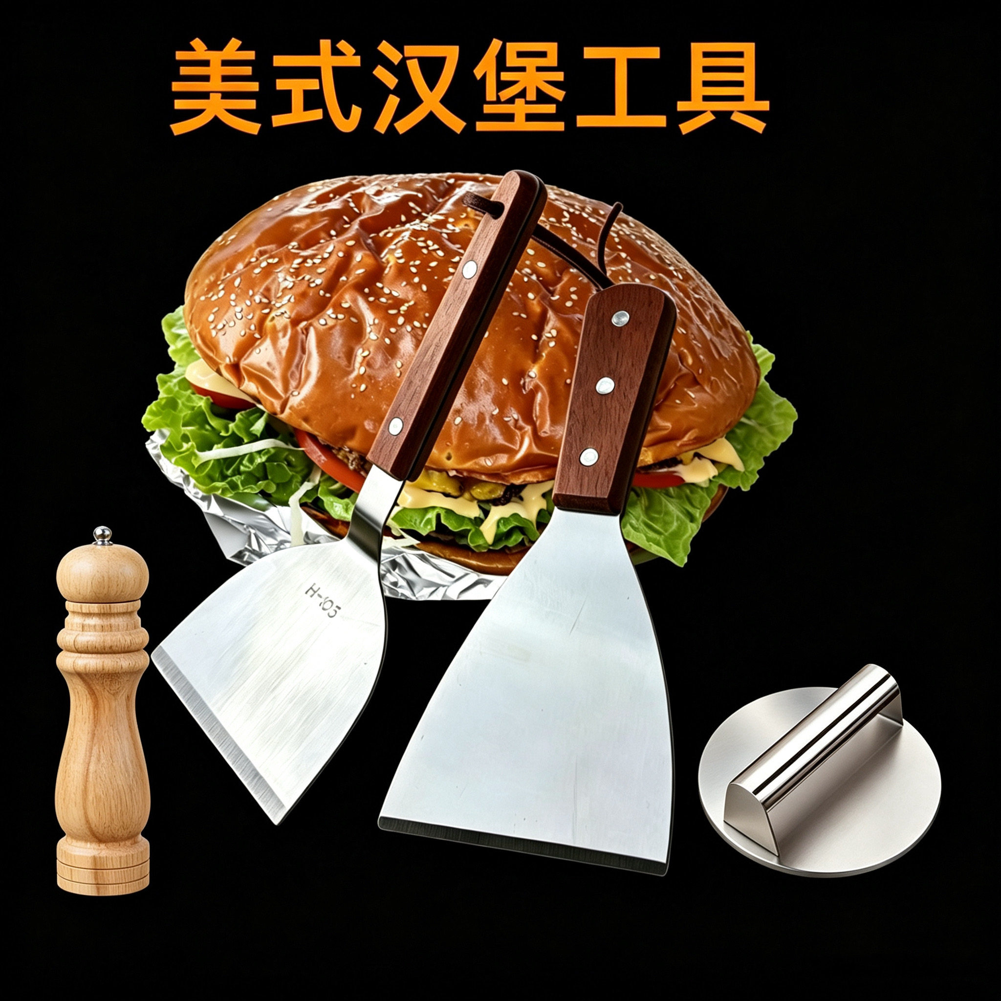 美式汉堡工具不锈钢铲刀煎饼果子铁板烧炒冷面料理不锈钢铲子全套