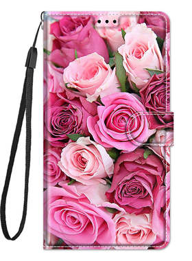 绿叶粉玫瑰适用iPhone16/15/14/13/12/11promax/xr翻盖手机壳6s皮套7G8G