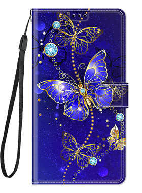 蓝色金链蝶适用iPhone16/15/14/13/12/11promax/xr翻盖手机壳6s皮套7G/8