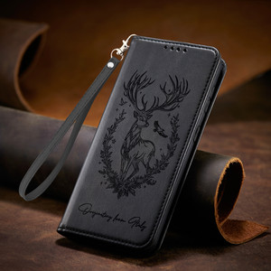 强磁小牛纹幸运鹿压花适用iPhone17air/16e/15/14/13/12promax苹果11/XR/xsmax翻盖手机壳6s皮套7/8plus