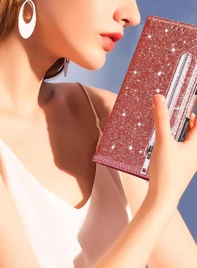 闪粉拉链适用iPhone16/15/14/13/12/11promax/XR翻盖手机壳6s皮套78plus