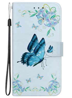 蓝色蝴蝶花适用iphone16/15/14/13/12/11promax苹果XR/xsmax/mini翻盖手机壳6s皮套7/8plus