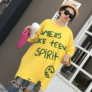 春夏韩版五分袖圆领体恤裙中长款宽松连衣裙麻棉潮流T恤女胖妹妹