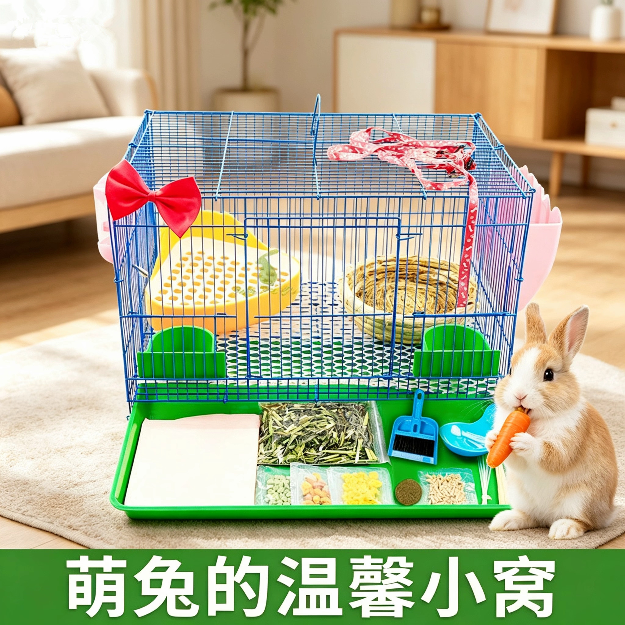 小兔子活体白兔粮饲料兔笼一套省心干净又卫生龙猫荷兰鼠方便套装