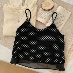小衫 波点吊带背心女宽松甜美无袖 拼接显瘦上衣女 新款 韩系2025秋季