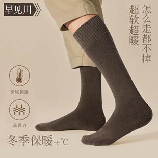 早见川男士 高筒黑色长袜加厚保暖锁温超软高弹力小腿袜毛圈棉毛绒