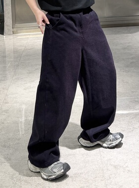 潮牌冬季加厚磨毛直筒牛仔裤男ins美式暗紫色宽松青年保暖阔腿裤