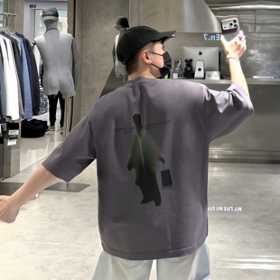 潮牌春夏重磅短袖 个性 后背印花宽松青年帅气半袖 潮T T恤男ins美式