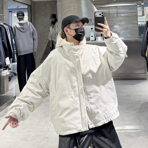 潮牌冬季连帽羽绒服男ins韩版纯色两件套脱卸宽松青年保暖羽绒衣