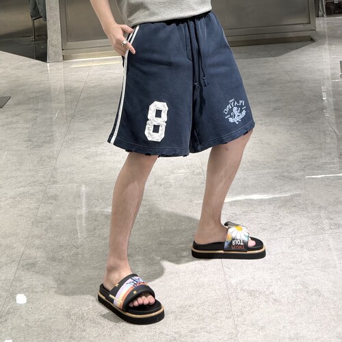 潮牌夏季针织短裤男ins美式巴黎做旧字母刺绣宽松青年帅气五分裤