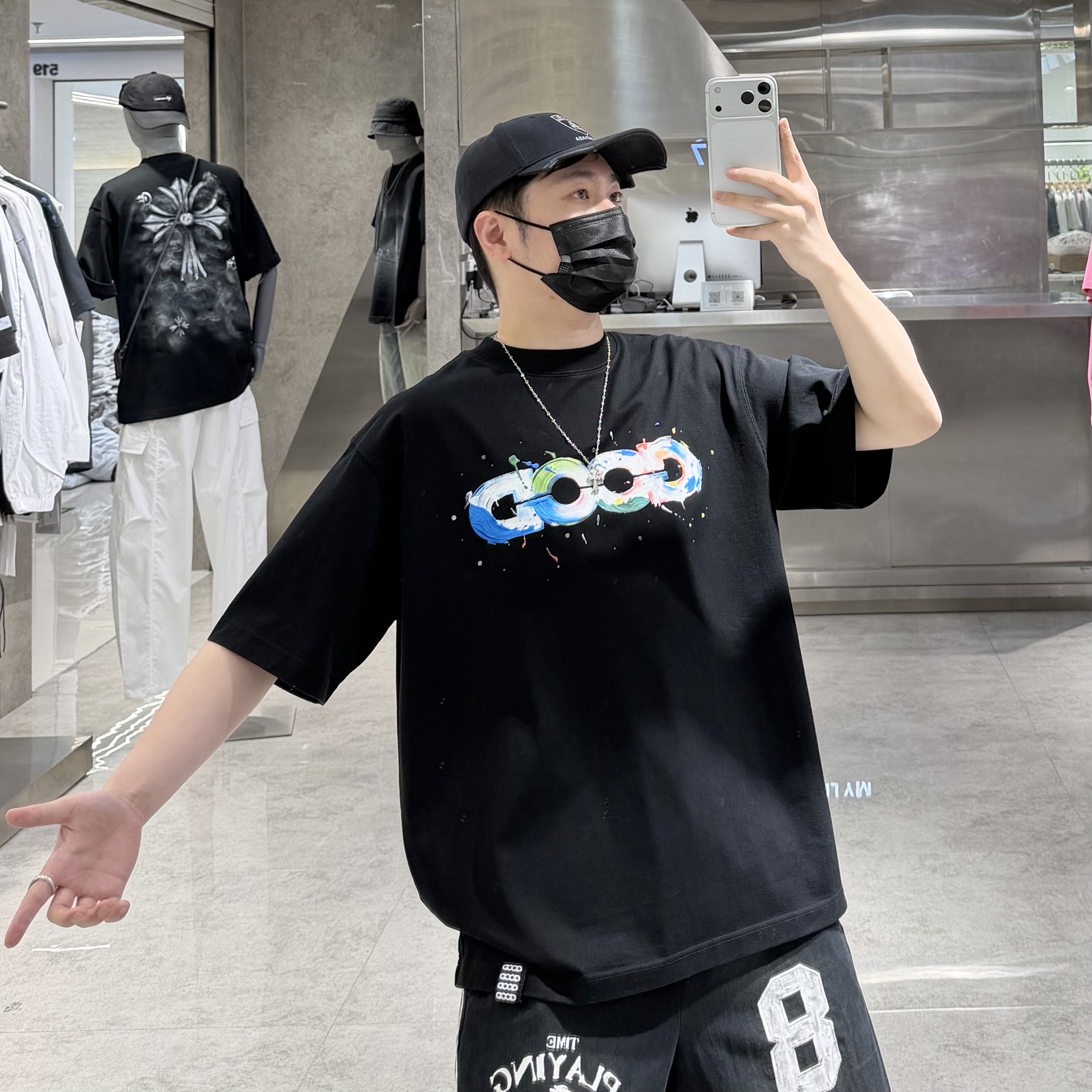 潮牌夏季短袖T恤男ins国潮个性字母涂鸦印花宽松青年帅气情侣半袖