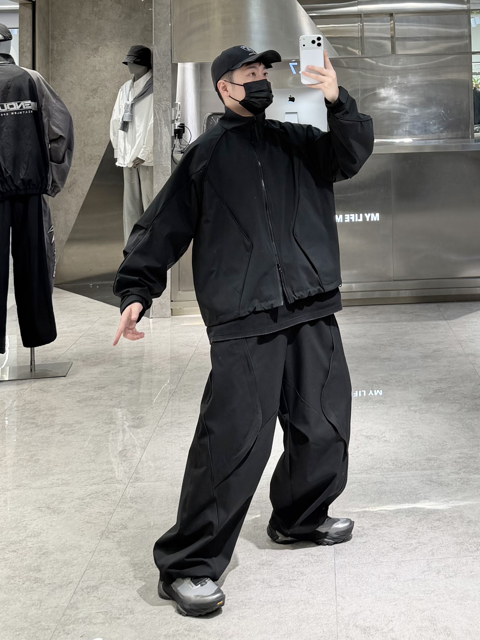 潮牌秋季户外套装男结构拼接立领冲锋衣夹克帅气宽松工装阔腿裤潮