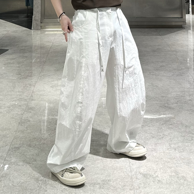 潮牌夏季薄款直筒休闲裤男ins日系纯色结构宽松青年帅气阔腿裤潮