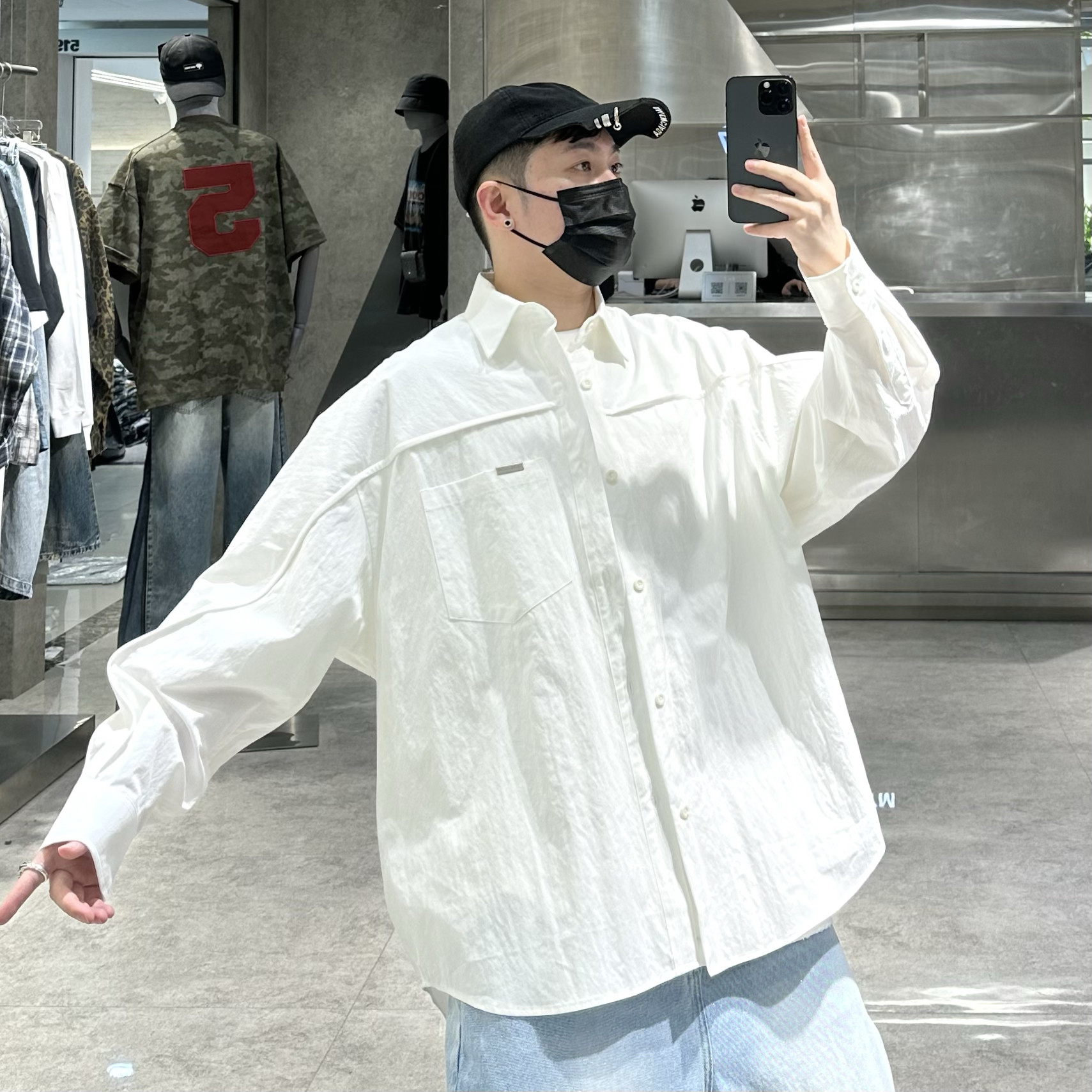 潮牌春季衬衣外套男ins韩版立体剪裁设计宽松青年帅气情侣衬衫潮,男装,衬衫,淘宝优惠券,粉丝福利购,淘宝优惠卷
