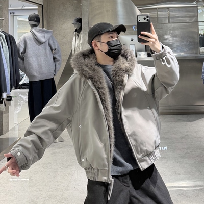 潮牌冬季连帽座山雕羽绒服男ins韩版重磅毛领宽松青年保暖羽绒衣