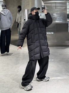 潮牌冬季长款连帽羽绒服男ins韩版高充绒宽松青年保暖防风面包服