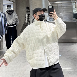 日言潮牌立领鹅绒服男韩版 编织宽松青年保暖高级感90白鹅绒外套潮