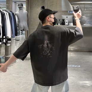 复古做旧印花宽松青年帅气半袖 潮T T恤男ins美式 潮牌春夏重磅短袖