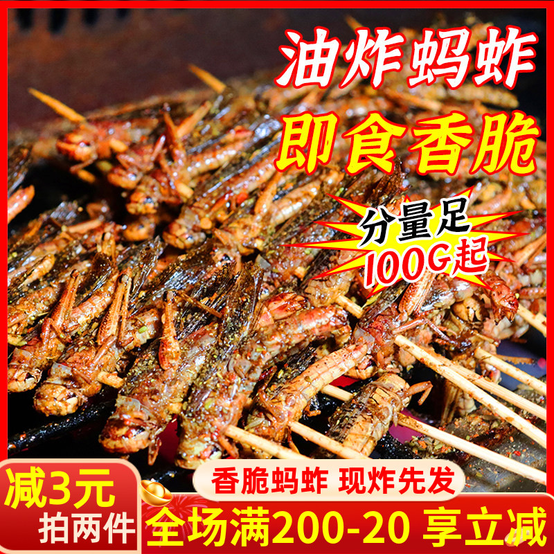 即食蚂蚱油炸新鲜蚂蚱蝗虫子肉香酥下酒菜零食小吃烧烤昆虫可食用