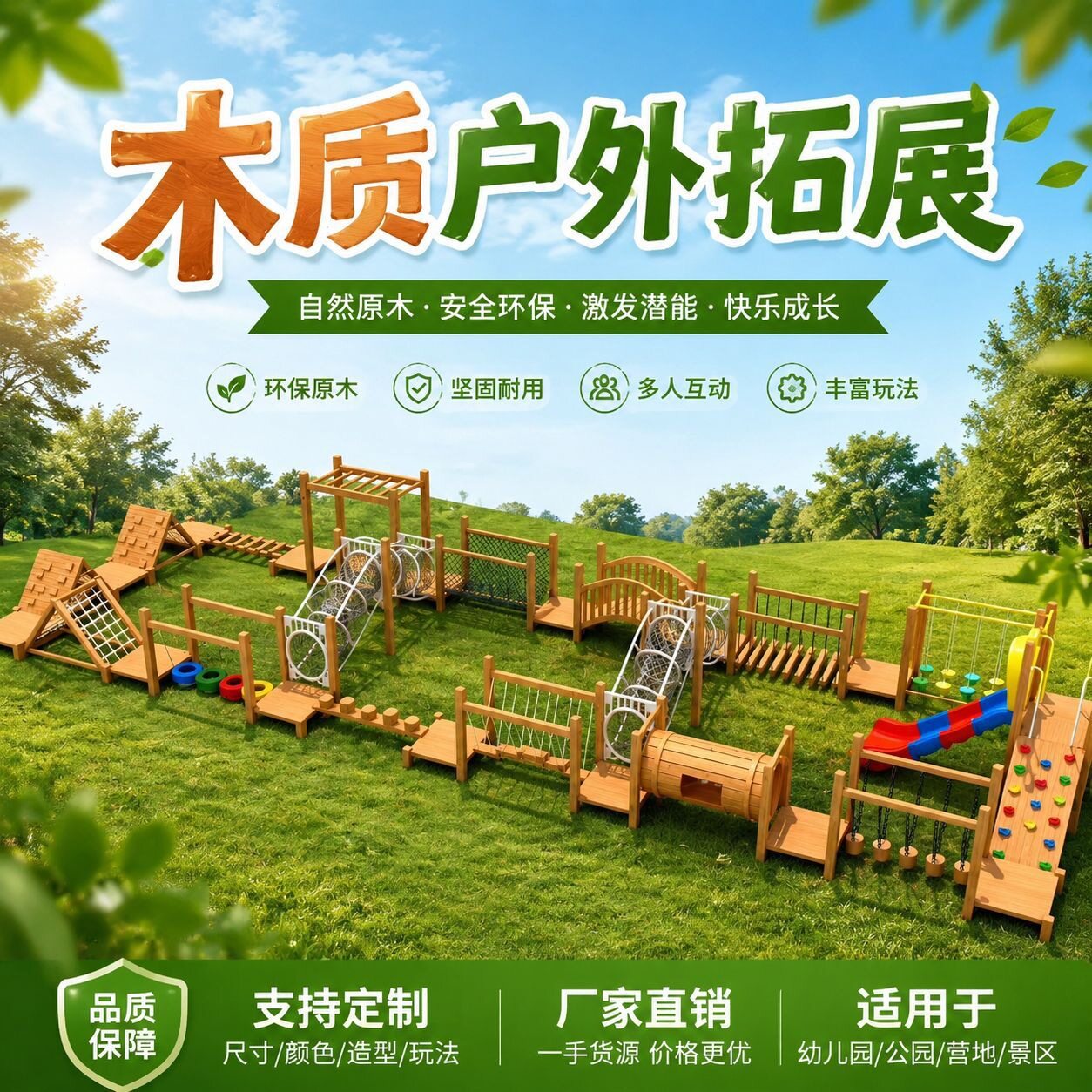 户外木质游乐设施室外攀爬架体能滑梯
