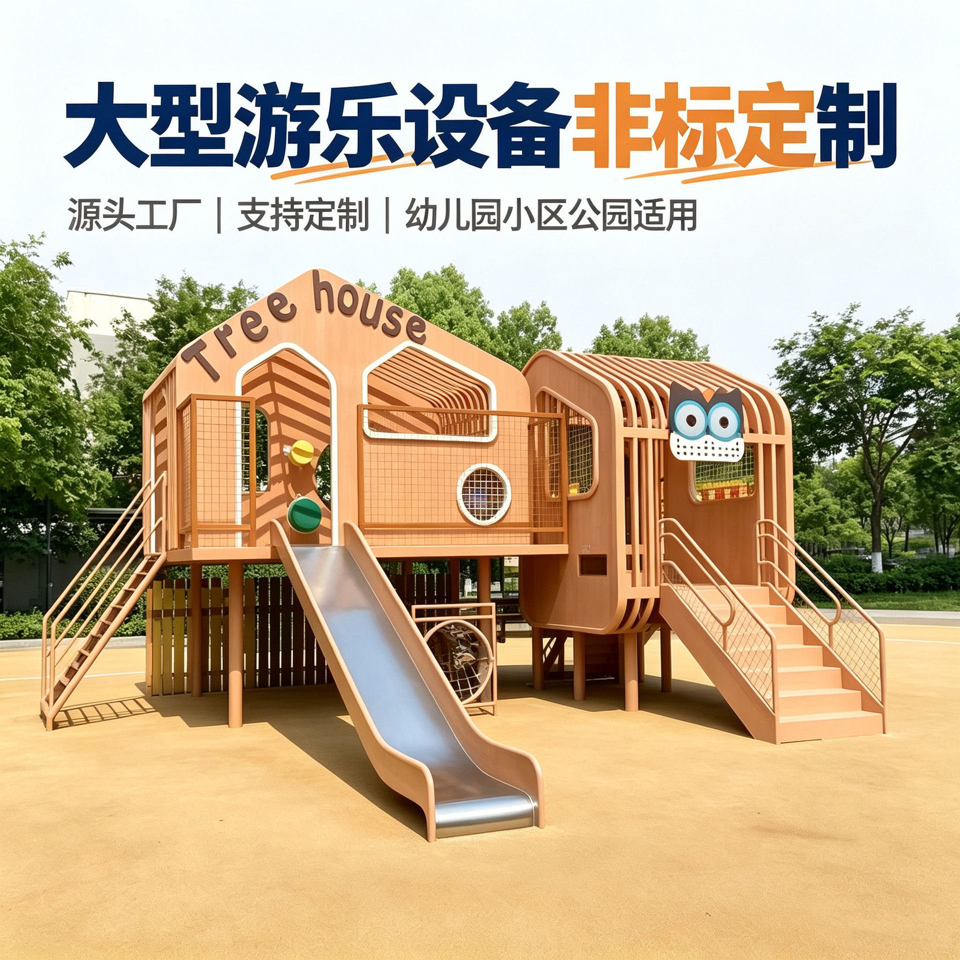 户外不锈钢滑梯定制 儿童主题公园农庄庄园廊架大型游乐设备定制图片