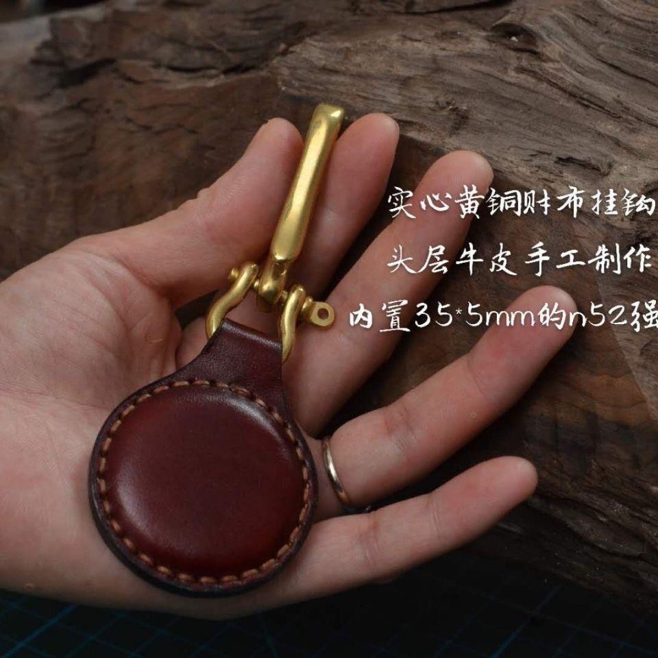 弹弓磁铁吊坠吸钢珠强磁挂坠N52高性能超强力吸铁石纯牛皮手工缝