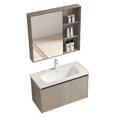 普奥勒灰色小户型防水不锈钢浴室柜组合36cm宽窄边款一体陶瓷盆