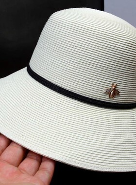 夏季明星同款女帽子蝴蝶结盆帽英伦风女草帽可折叠防晒帽渔夫帽