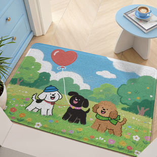小狗卡通家居入户门地垫高弹丝圈印花耐脏不掉色脚垫除尘防滑垫