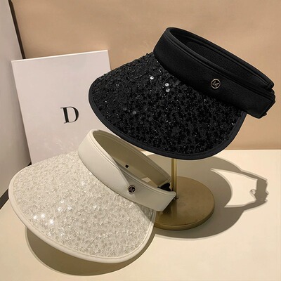 法国BGCG亮片空顶帽女夏大檐防紫外线遮阳帽可折叠沙滩防晒太阳帽