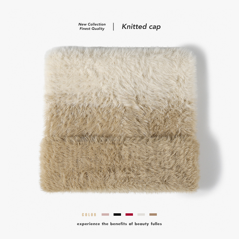 新款长毛渐变色帽子秋冬高档保暖毛茸茸针织帽毛线帽包头冷帽