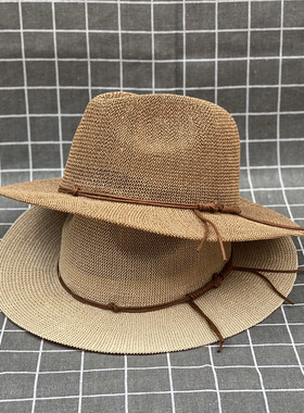 夏季宽檐草帽子男女英伦爵士帽沙滩海边防晒遮阳出游太阳盆帽