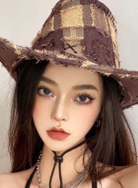 2024新款西部牛仔帽男女骑士大檐出游露营拍照帽休闲太阳帽辣妹