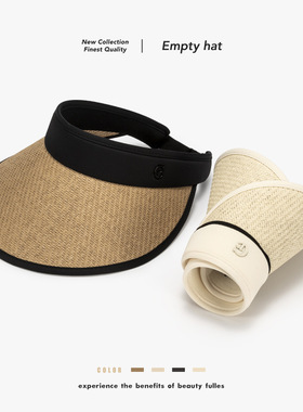 韩版户外骑行可折叠天然草编遮阳帽女夏季显脸小空顶防晒帽子