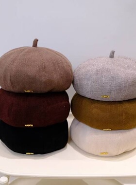 新中式盘扣珍珠标秋冬季贝雷帽女士英伦复古显脸小画家帽子蓓蕾